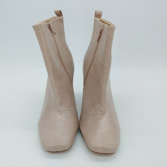 Express Womens Ankle Boots Booties Taupe Crocodile Embossed Square Toe Zip Up 9 - Picture 4 of 9